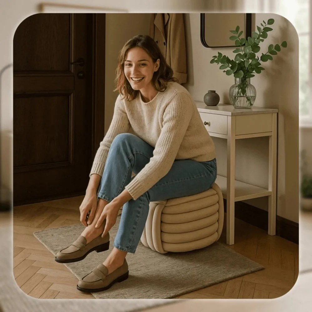 Плетена пуфа от велур MAGMA - различни цветови решения Бежово