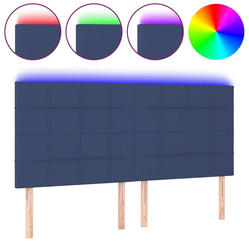 3122444 vidaXL LED горна табла за легло, синя, 180x5x118/128 см, плат