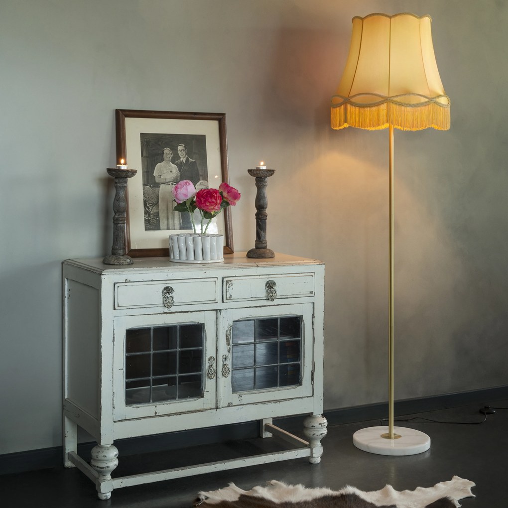 Ретро подова лампа месинг с абажур Granny златен 45 см - Kaso