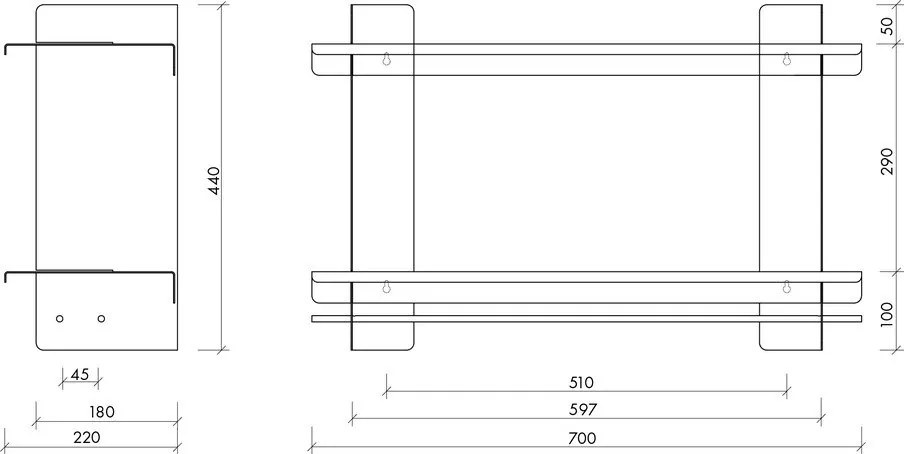 На няколко нива метален стенен рафт в сребрист цвят 70 cm Tivo – noo.ma