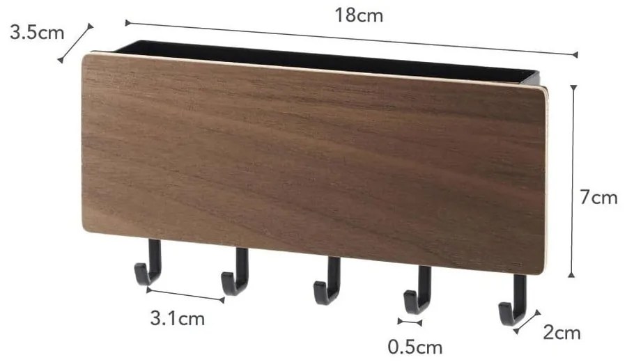 Черен ключодържател с рафт и дървен елемент Yamazaki Rin - YAMAZAKI