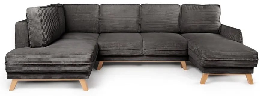 Сив сгъваем ъглов диван от рипсено кадифе (ляв ъгъл/"U" форма) Tori – Bonami Selection