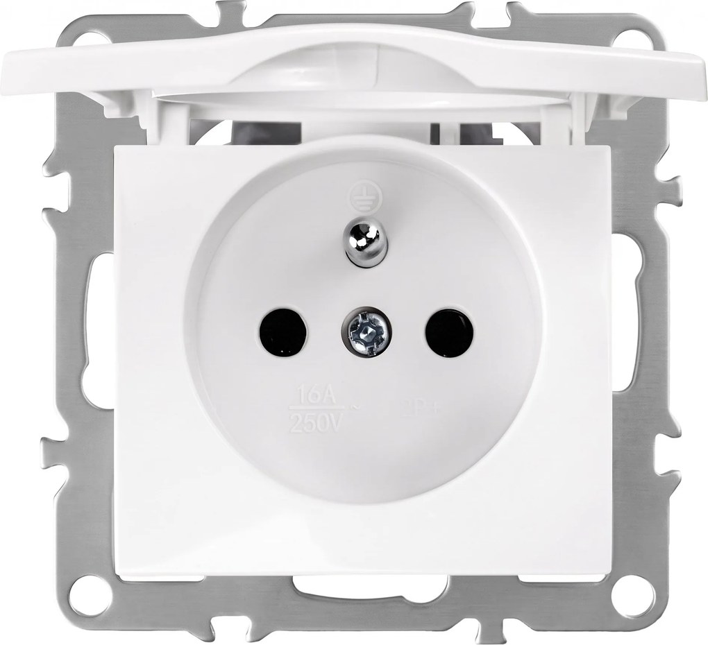 Единичен контакт със заземяване и капаче OSTE JNH005-G White
