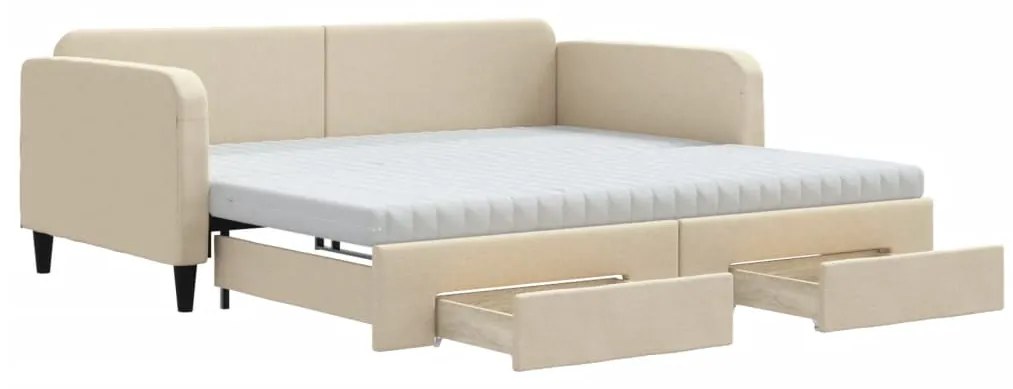 3196879 vidaXL Канапе с изтеглящо легло и чекмеджета кремаво 100x200 см плат