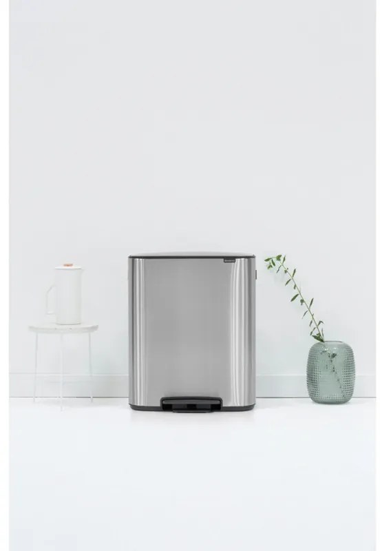 Кош за боклук Brabantia Bo Pedal 1003192, 2x30 л, Плавно затваряне, Противоплъзгаща основа, Устойчив на пръстови отпечатъци, Инокс/мат