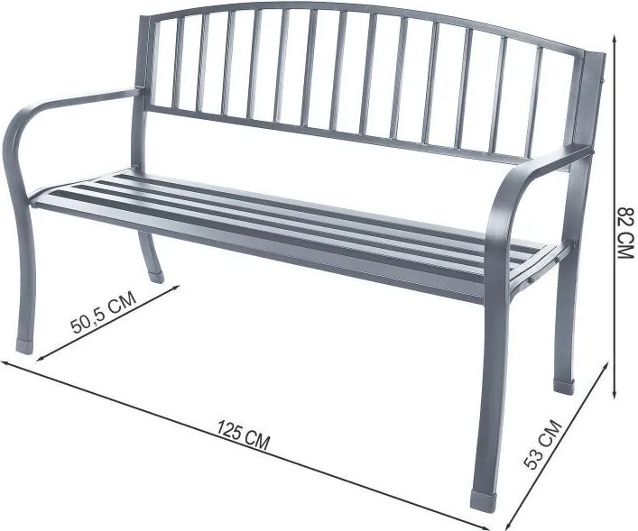 Градинска алуминиева пейка с облегалка 125 x 53 x 82 cm Сив