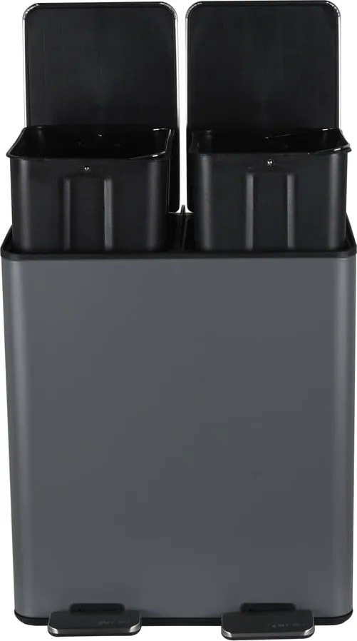 Тъмносиво стоманено кошче за боклук 2x20 l за рециклиране с педал Aliya – Spirella