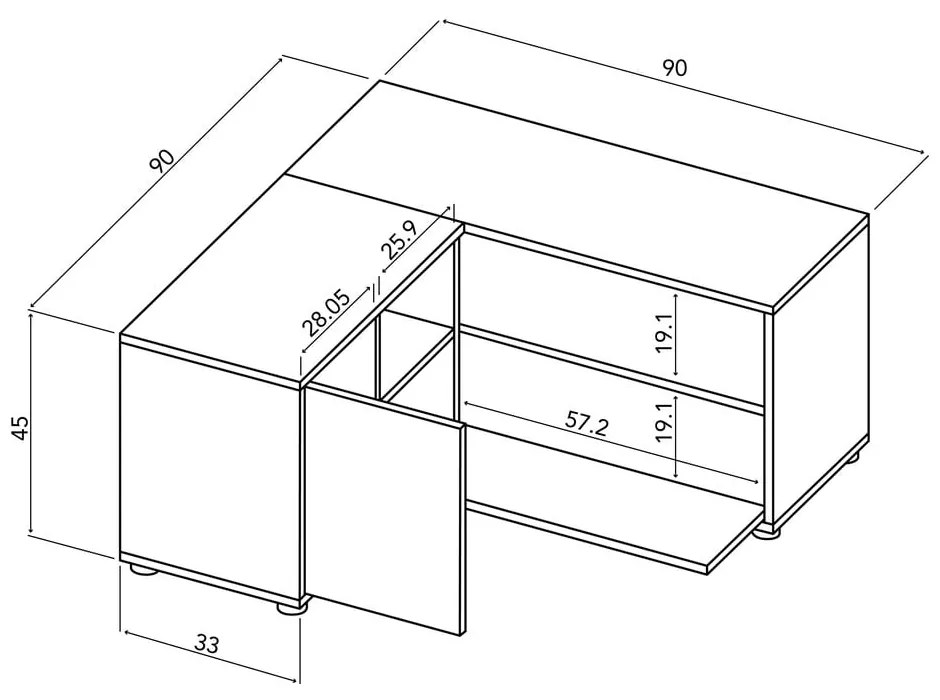 Масичка за телевизор с дъбов декор в бял и естествен цвят 90x45 cm Angle - TemaHome