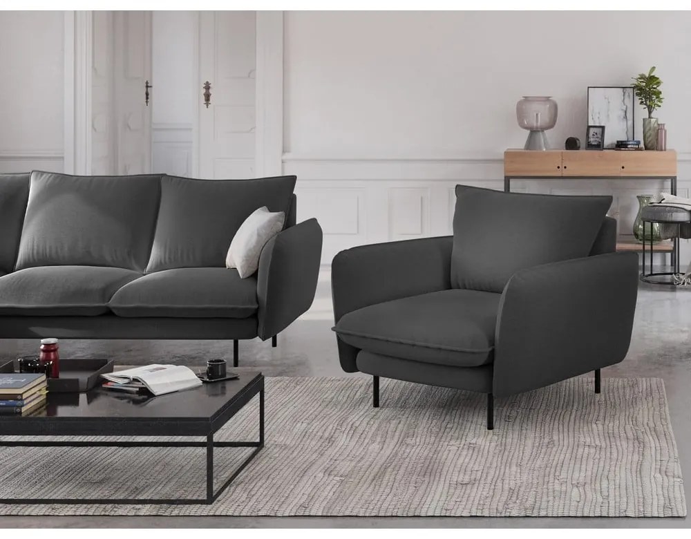 Кресло от тъмносиво кадифе Vienna - Cosmopolitan Design