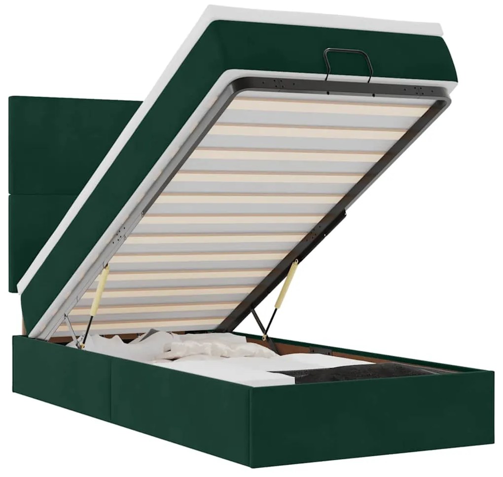 3314213 vidaXL Османска легло с матраци и LED, тъмнозелено, 80x200 см, кадифе
