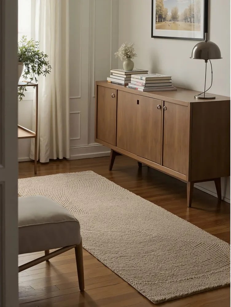 Бежова ръчно изработена вълнена пътека 80x300 cm Calmio – Hanse Home