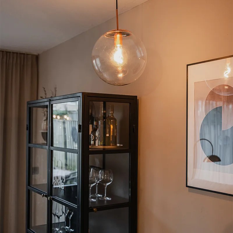 Висяща лампа в стил арт деко мед с прозрачно стъкло 30 см - Ball 30