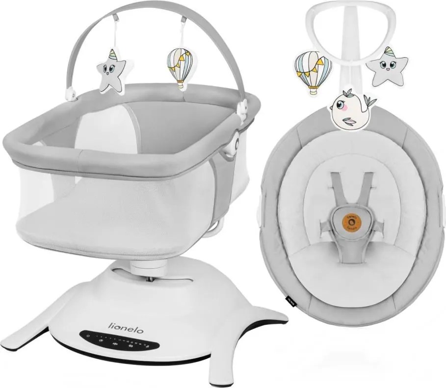 Lionelo - Детска люлка с мелодия 2 в 1 BELLA Сив бетон + дистанционно управление