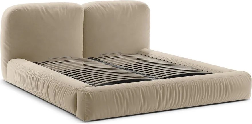 Бежово тапицирано двойно легло с място за съхранение и включена подматрачна рамка 180x200 cm Martina – Micadoni