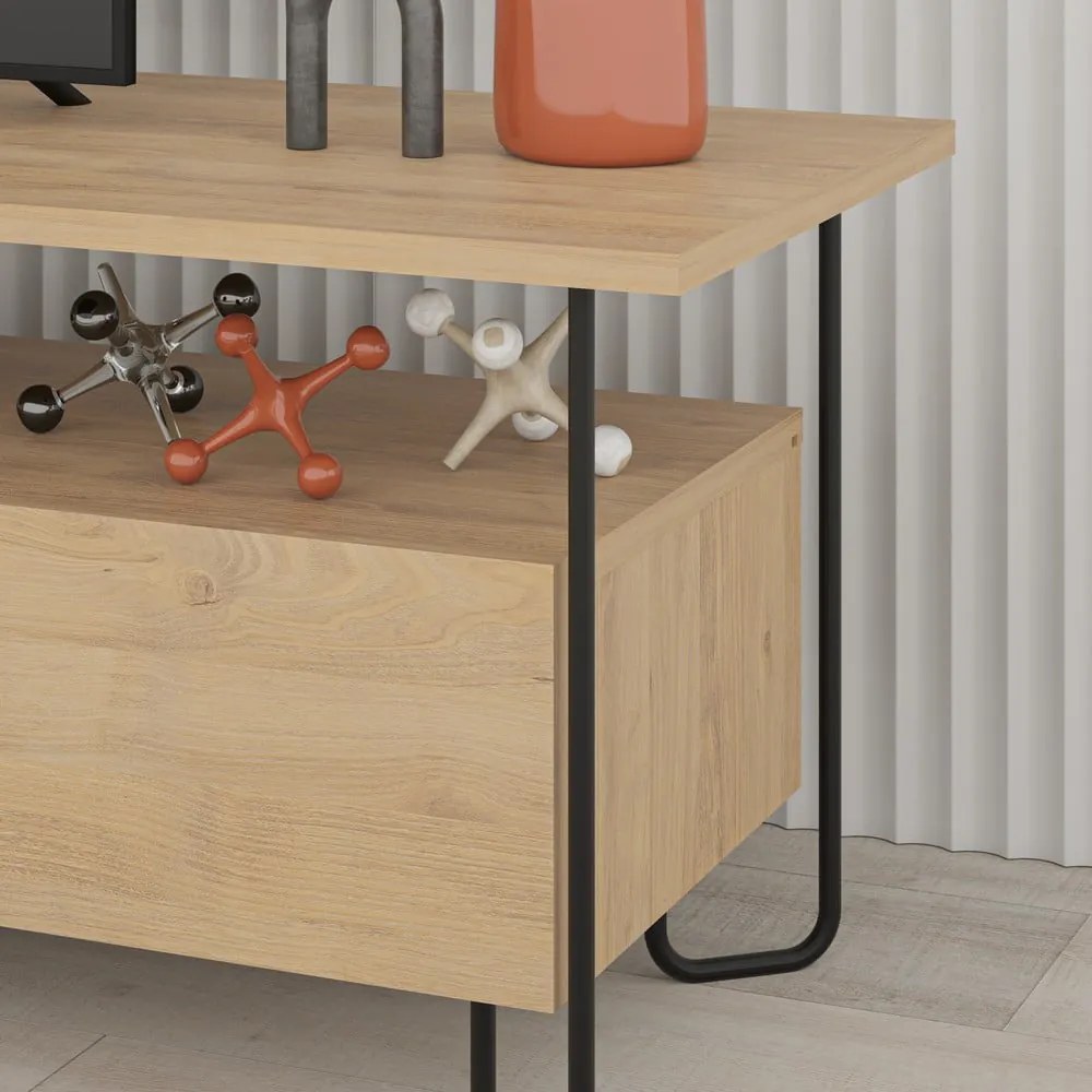 Масичка за телевизор с дъбов декор в естествен цвят 150x45 cm Dilly - Marckeric