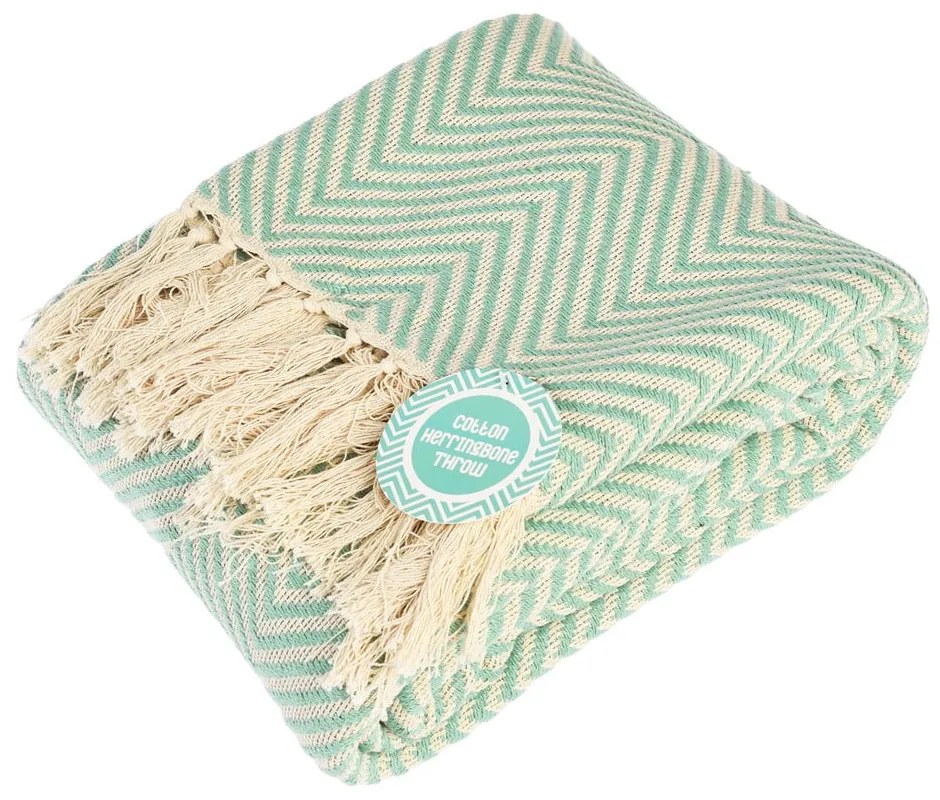Памучно одеяло в цвят мента 150x235 cm Herringbone – Rex London