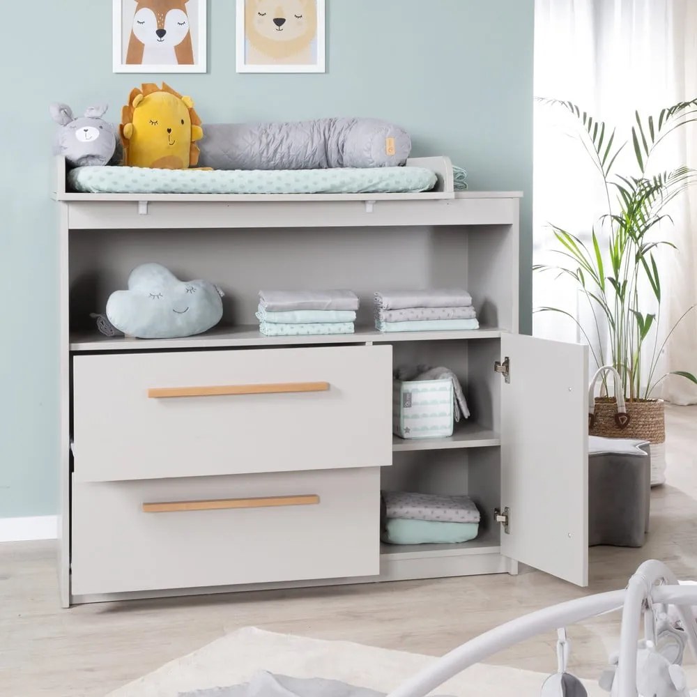 Светлосив детски скрин с маса за преповиване 107x98x75 cm Lea – Roba