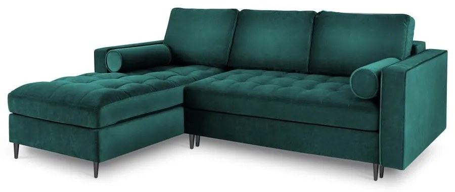 Ъглов разтегателен диван от кадифе в петролено зелено, ляв ъгъл Santo - Milo Casa