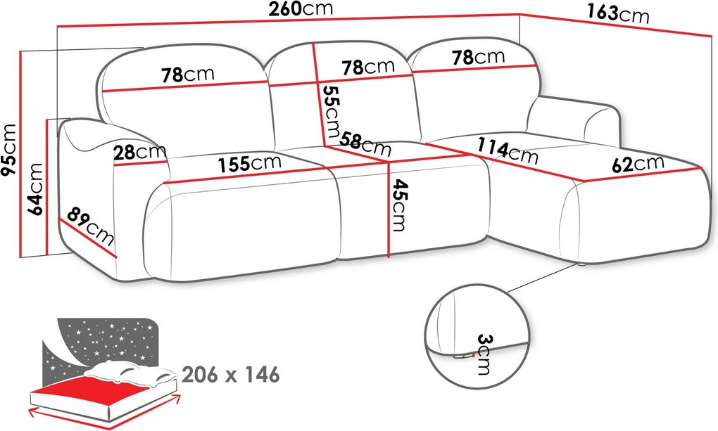 Ъглов диван Nabu-Екрю-Десен