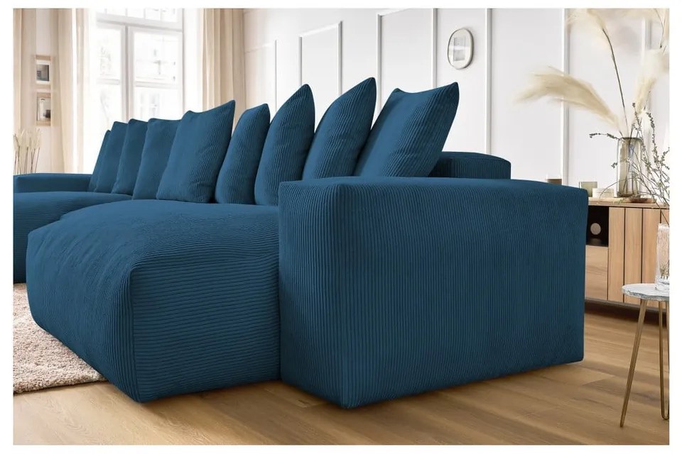 Тъмносин ъглов диван от рипсено кадифе Voltaire – Bobochic Paris