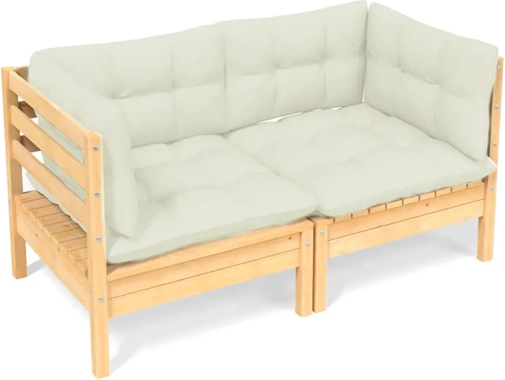 3096010 vidaXL 2-местен градински диван с кремави възглавници, бор масив