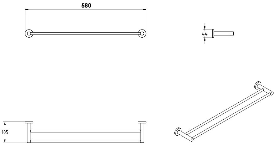 Поставка за кърпи Signo двойно-Length 60 cm-Leuko - Mat