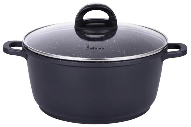 Тенджера Luigi Ferrero Hanna FR-205M, 20x8.5 см, 2.3 л, Мраморно покритие, Стъклен капак с отвор за пара, Индукция, Черен