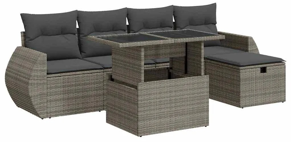 3327890 vidaXL Градински диван с възглавници, 6 части, полиратан, сив