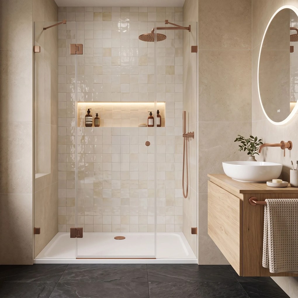 Корито за душ кабина-акрилно Rea Belmond White 90x120 Brush Copper