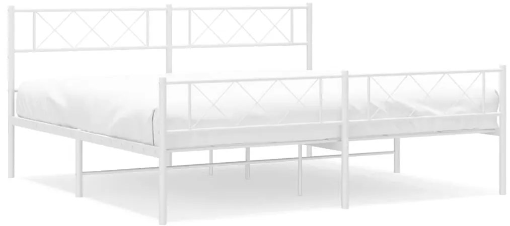 372349 vidaXL Метална рамка за легло с горна и долна табла, бяла, 183x213 см
