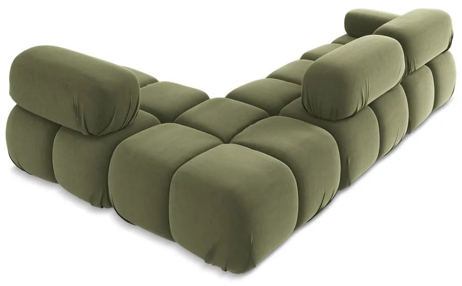 Светлозелен кадифен модулен ъглов диван (десен ъгъл) Lokua – Makamii