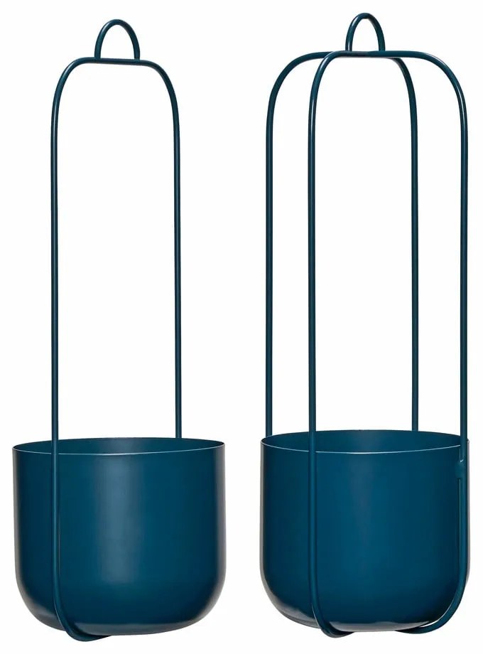 Сини метални висящи саксии в комплект от 2 бр. ø 16 cm Lotus - Hübsch