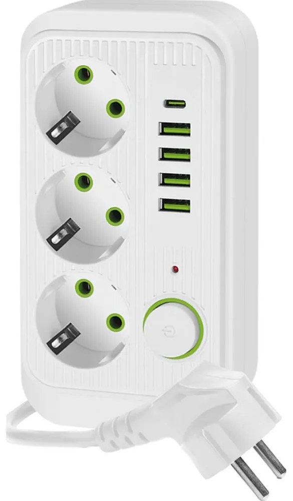 Разклонител за контакти с превключвател LINEA 3x230V + 5xUSB A/C SCHUKO 5 m бял