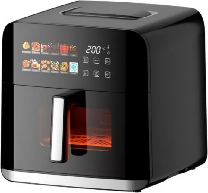 Фритюрник с горещ въздух Oliver Voltz OV51980CF, 1800W, 8 л, 80-200°C, 12 програми, Таймер, Горен и долен нагревател, Прозорец, LED, Черен