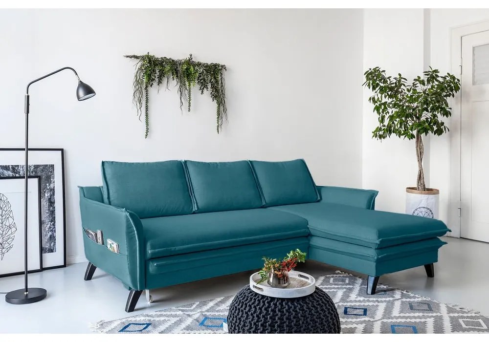 Тюркоазен ъглов разтегателен диван, десен ъгъл Charming Charlie - Miuform