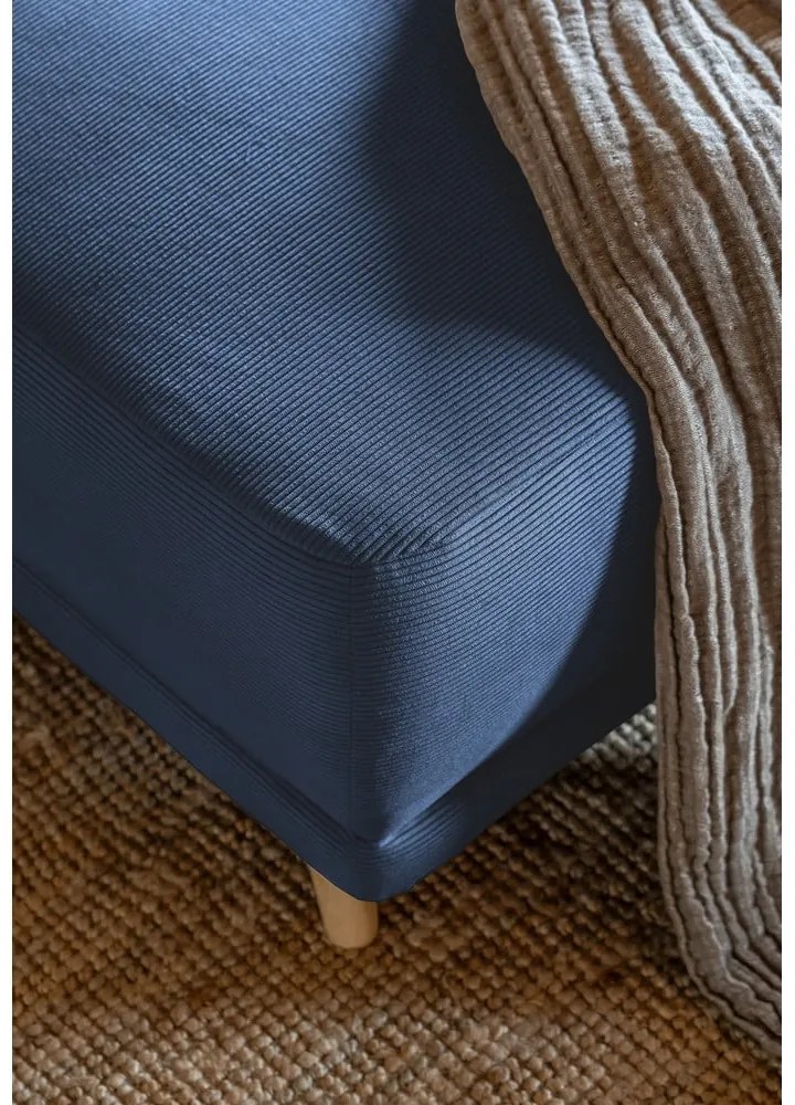 Тъмносин ъглов разтегателен диван от велур (десен ъгъл/U-образна форма) Lazy Lukka - Miuform