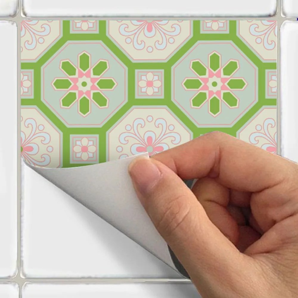 Комплект от 9 стикера за стена Azulejos Shade of Green, 10 x 10 cm - Ambiance