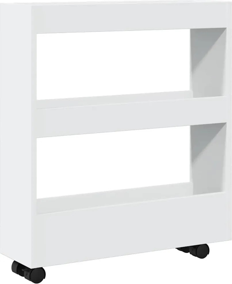 855241 vidaXL Тясна количка за съхранение с 3 нива, бяла, инженерно дърво