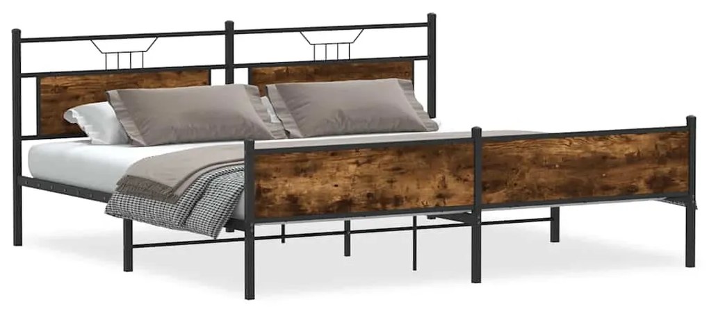 3325116 vidaXL Метална рамка за легло, без матрак, опушен дъб, 193x201 см