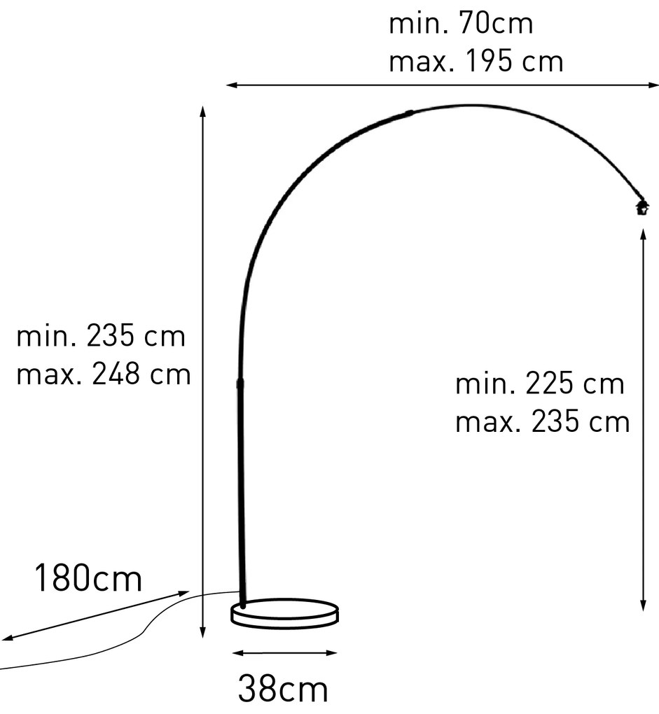 Модерна аркова лампа черна с мраморна основа - XXL