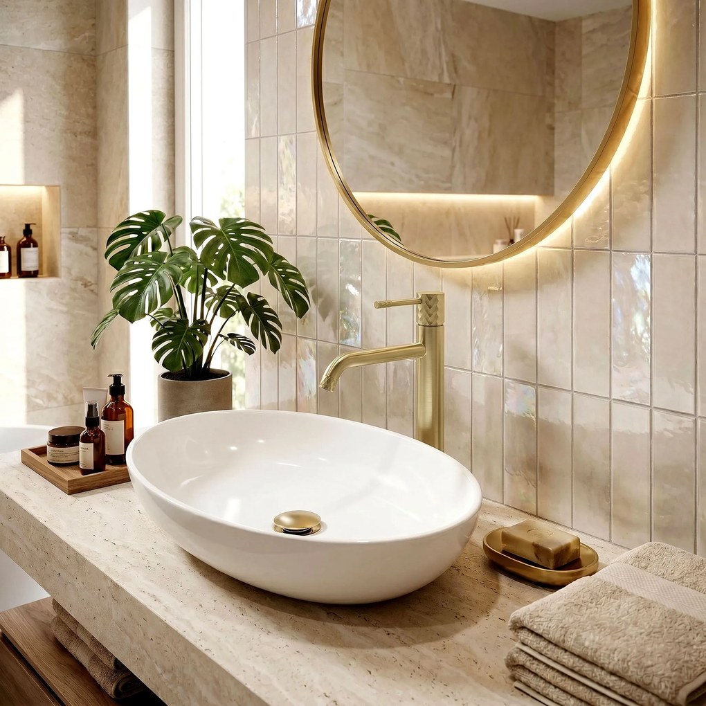 Смесител за мивка Rea Lungo Diamond Brush Gold High