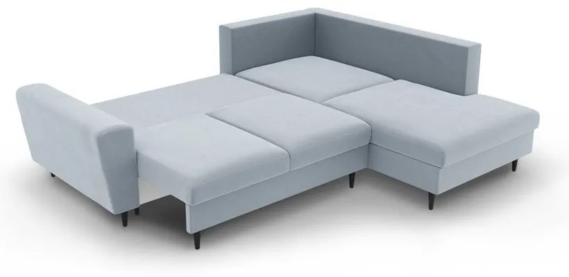 Светлосин кадифен разтегателен ъглов диван с място за съхранение (десен ъгъл/L форма) Kyoto – Cosmopolitan Design