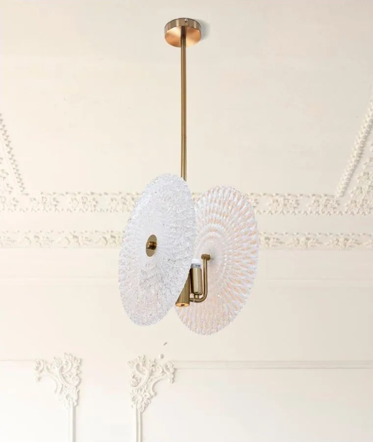 Висящо осветително тяло в златист цвят със стъклен абажур Glass – Mauro Ferretti