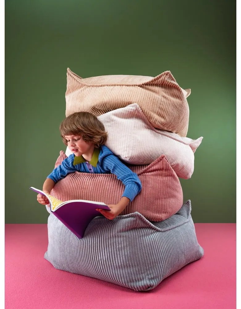 Светлокафяв детски пуф от рипсено кадифе Square – Wigiwama