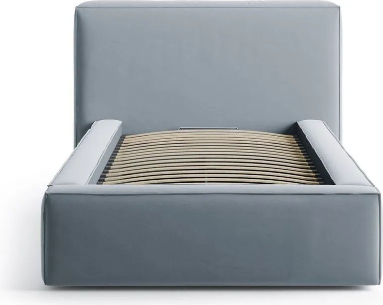 Светлосиньо единично легло 90x200 cm тапицирано с място за съхранение с включена подматрачна рамка Jodie – Micadoni