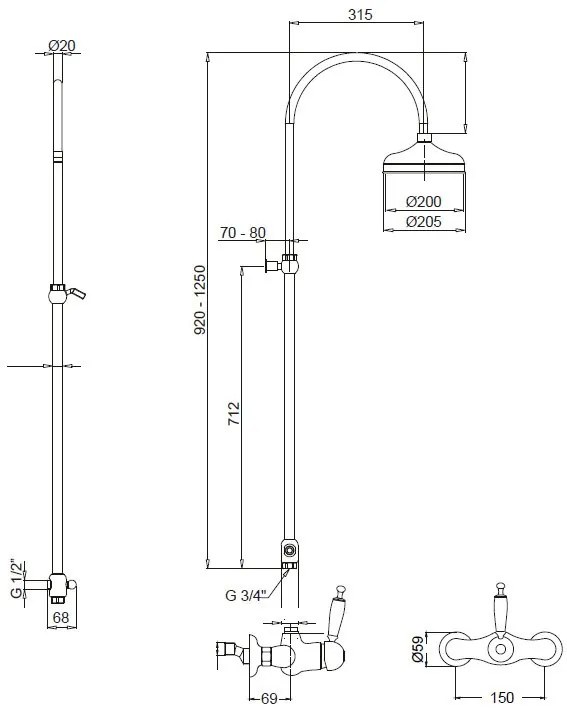 Душ колона Bugnatese Oxford-Хром