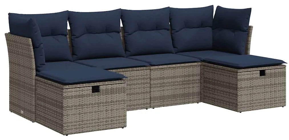 3325327 vidaXL Градински диван с възглавници, 6 части, полиратан, сив