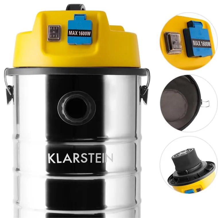 Klarstein Чистa стая мокро-сух прахосмукачка индустриална 1400W 30л с контакт