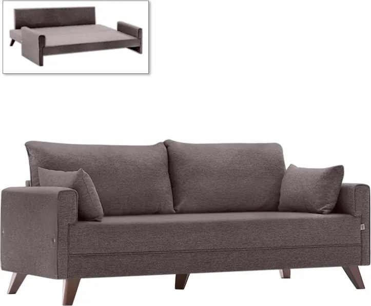 Диван Bella от плат с функция легло за трима в кафяв цвят 208x81x85см.