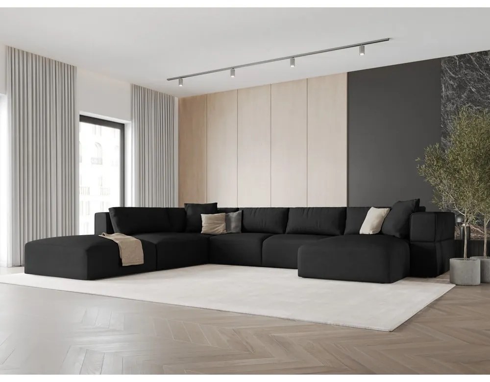 Черен ъгъл U-образен диван, ляв ъгъл Esther – Milo Casa